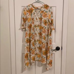 White Flowy Dress with Pink & Peach Floral Print